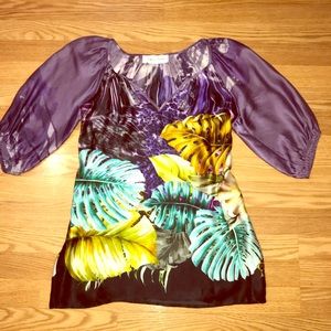 Floral Tropical Leopard Mini Silk Dress Size Small